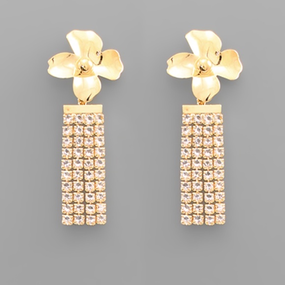 Flower & 4 Crystal Row Earrings